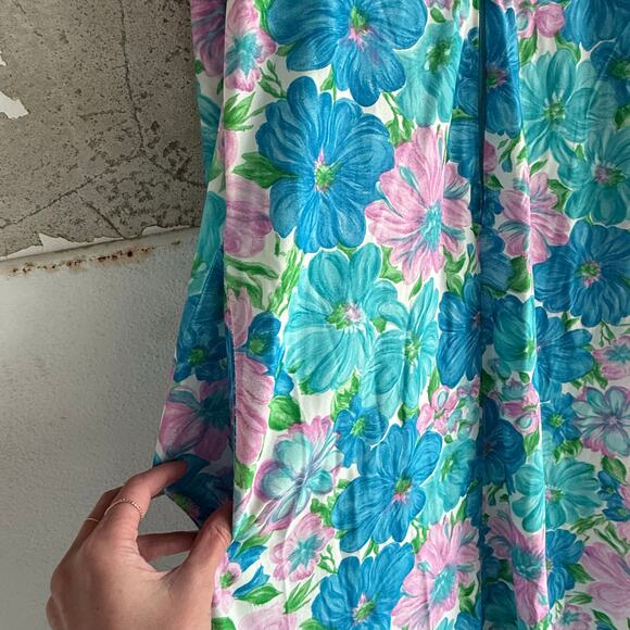 Vtg Maxi Dress Tropical Floral Zippered Caftan Housedress Miami Loungewear Med - Picture 3 of 7